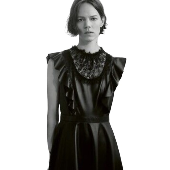 Zara Faux Leather Lace Top Ruffle Sleeve Midi Dress - Picture 2 of 8